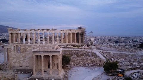 Drone revolves around the Acropolis of Athens, aerial shot Stock Footage 91772040