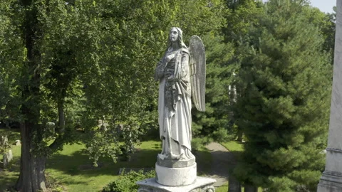 Drone revolves around Angel Statue Stock Footage 252150656