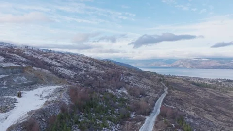 Drone Rise over Mountain Winter Road Stock Footage 327902105
