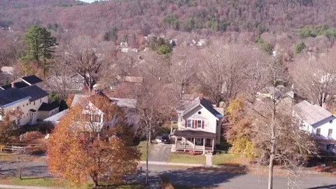 Drone rise over Shelburne Falls, MA Stock Footage 329240207