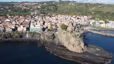 Drone Rises Above the Norman Castle at Acicastello Sicily Stock Footage 167767367