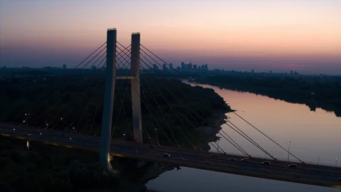 The drone rises above the Siekierkowski Bridge in Warsaw. Stock-Footage 114160467