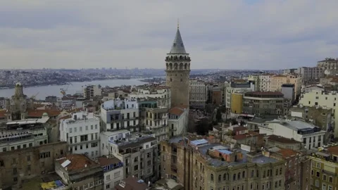 Drone rises in front of the Galata Tower. Stock Footage 246693430