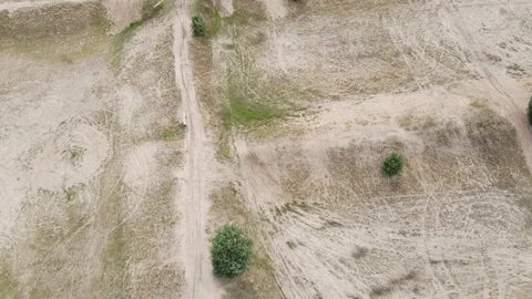 Drone Rises Upward from Tree into Open Sandy Landscape 스톡 동영상 312293955