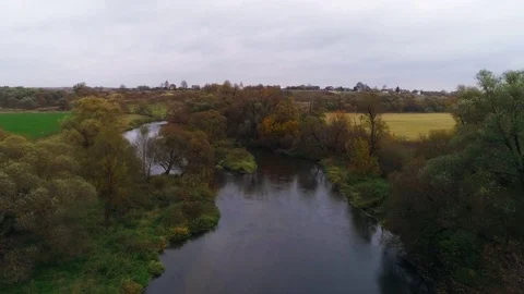 The Drone Rising Above The River. Stock Footage 81398762