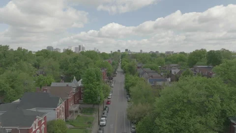 Drone rising above tree-lined street in Louisville, overall view Stock Footage 333176834