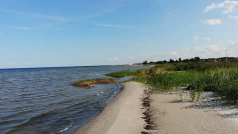 Drone Rising Above Untouched sandy Baltic Coastline During Sunny Summer Weather Stock Footage 341872229