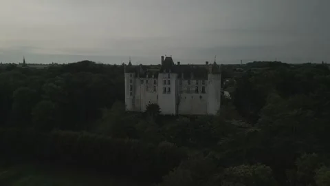 Drone Rising Behind Château de Saint-Brisson-sur-Loire, France Stock Footage 302395332