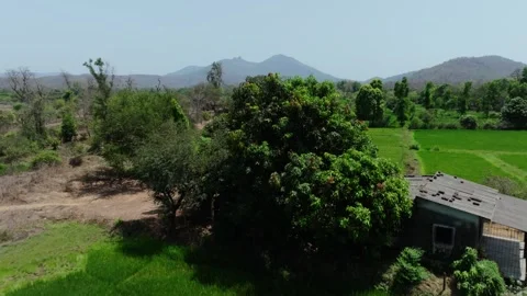 Drone Rising Over Agricultural Fields Revealing Western Ghats Mountains Stock-Footage 337146121