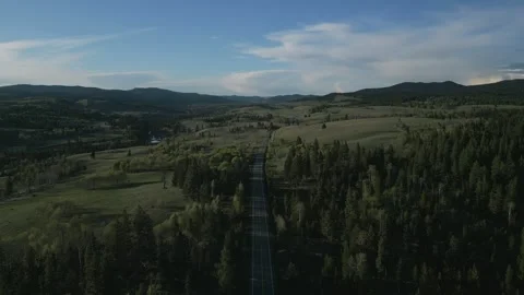 Drone rising over empty highway and trees Stock Footage 241043408