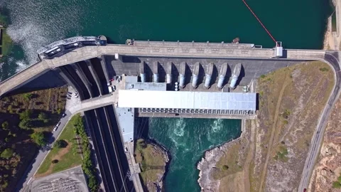 Drone Rising in Reverse Over Roxburgh Hydroelectric Dam, New Zealand Stock Footage 318002300