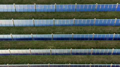 Drone Rising From Rows Of Blue Solar Pan... | Stock Video | Pond5