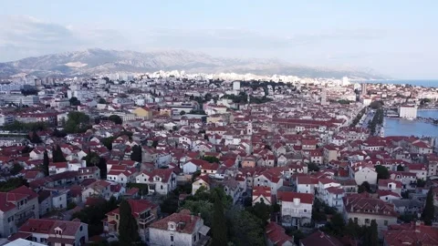 Drone rising shot over Split city revealing its urban landscape, Croatia Stock Footage 327274900