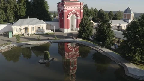 Drone rising view over Davydova Pustyn pond Vidéo 329211835