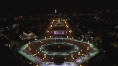 Drone rising view over winter illuminated square Stock Footage 323108019