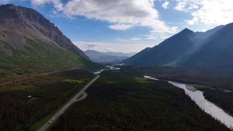 Drone of Road through Alaskan Valley 動画素材 294449558
