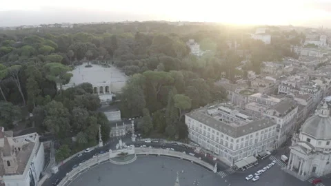 DRONE ROME PIAZZA DEL POPOLO, PINCIO, VIA DEL CORSO, TRAMONTO 4k LOG PRORES 422 Stock Footage 304317534