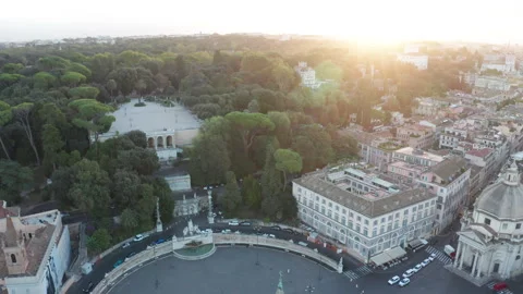 DRONE ROME PIAZZA DEL POPOLO, PINCIO, VIA DEL CORSO, TRAMONTO (LUT) Stock Footage 305164145