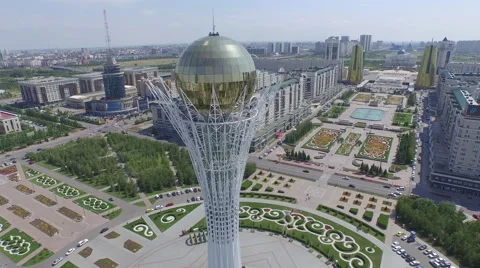 Drone rotating around Baiterek monument Stock Footage 59558440