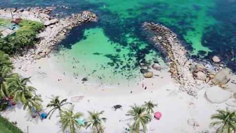 Drone Rotating over Crystal Clear Water Beach in Puerto Vallarta, Mexico Stock Footage 280134294