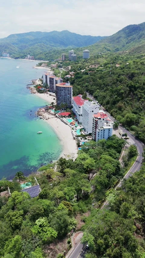 Drone Rotating over Las Gemelas Beach in Puerto Vallarta, Jalisco. Mexico Video stock 280134300