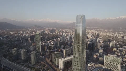Drone Rotating Over Santiago de Chile Financial District Stock Footage 345606386
