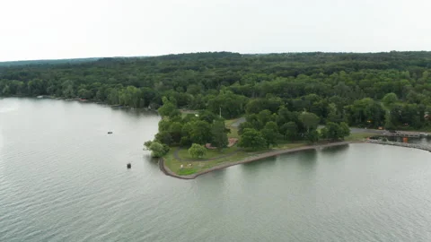 Drone rotation around lake point, upstate new york Stock Footage 140765945