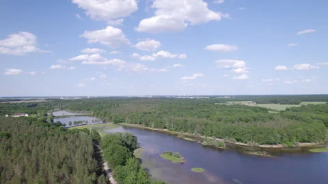 Drone Rotation view on the forest around the Pond of Gerbe close to Chateauroux Video stock 254113667