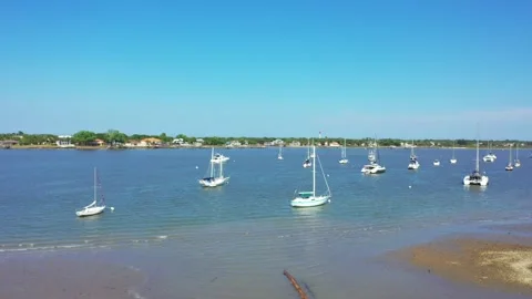 Drone Saint Augustine Inlet Anchored Sailboats Stock Footage 244609522