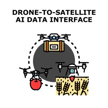 Drone to satellite artificial intelligence data interface concept 库存插图