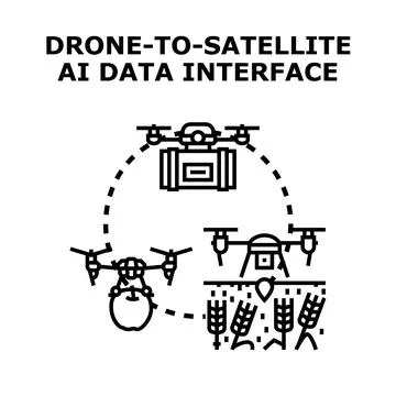 Drone to satellite artificial intelligence data interface concept Stock Illustration