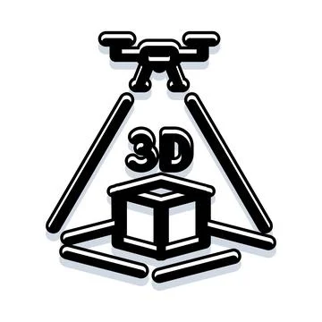 Drone scanning object creating 3d model icon Stock Illustration