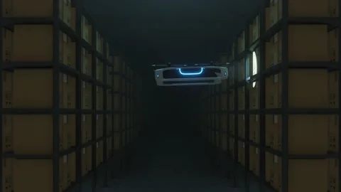 Drone scanning QR codes on the cardboard box in warehouse. 動画素材 204967269