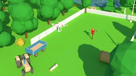 Drone Scans Farm Field 3D Low Poly Animation Stock Footage 211809785