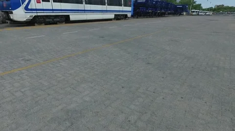Drone scene flying over a train wagon in an import export harbor. Vídeo Stock 62836213