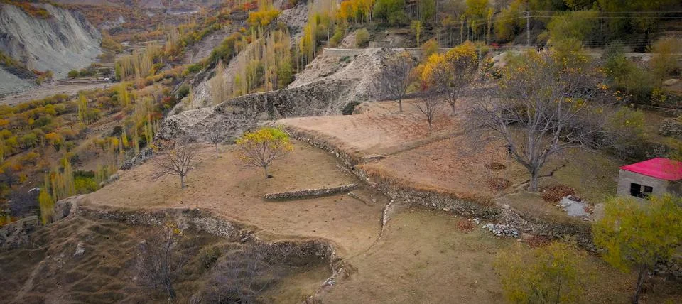 Drone scene of valley in autumn Stock Photos