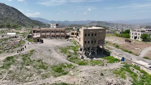 Drone school destroyed due to war in Yemen Taiz Stock Footage 219737580