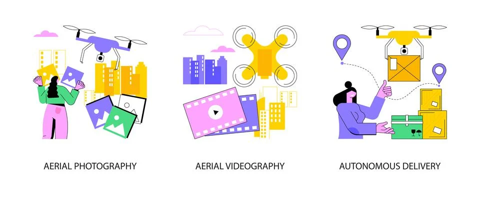 Drone service abstract concept vector illustrations. Illustrazione stock
