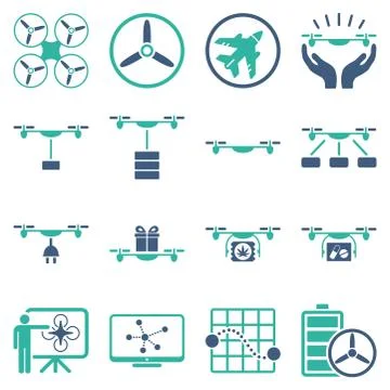 Drone shipment icon set Stock Illustration