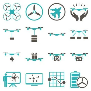 Drone shipment icon set Illustrazione stock
