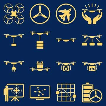 Drone shipment icon set Stock Illustration