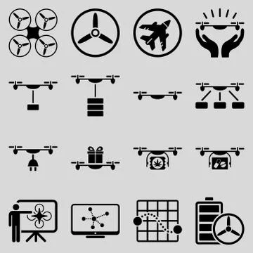 Drone shipment icon set Stock Illustration