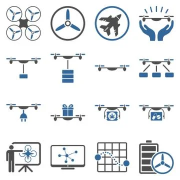 Drone shipment icon set Stock Illustration