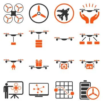 Drone shipment icon set Stock Illustration