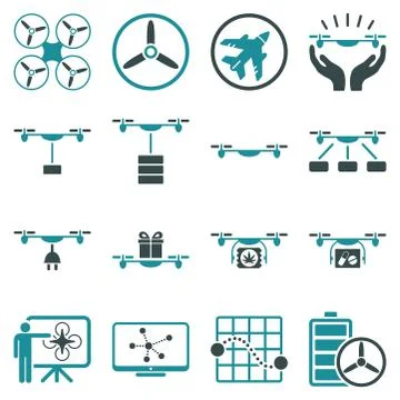 Drone shipment icon set Stock Illustration