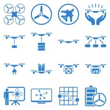 Drone shipment icon set Illustrazione stock