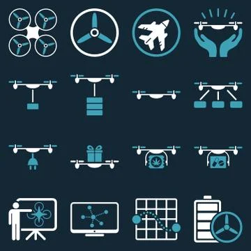 Drone shipment icon set Illustrazione stock