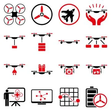 Drone shipment icon set Illustrazione stock