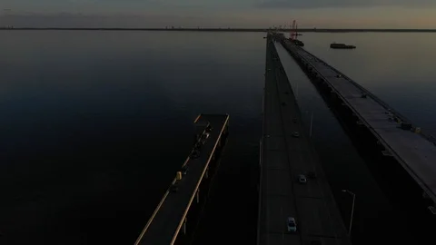 Drone shoot on bridge at night time Stock Footage 104696975