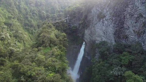 Drone shoot in an impressive Waterfall hidden in South America, Ecuador. Stock Footage 264336365
